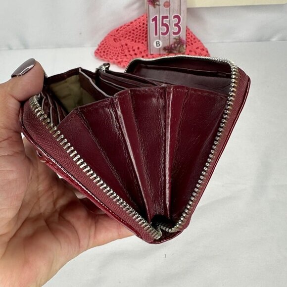 Coach Crimson Signature Monogram Fabric & Leather Accordion Zipper Wallet - Picture 6 of 12